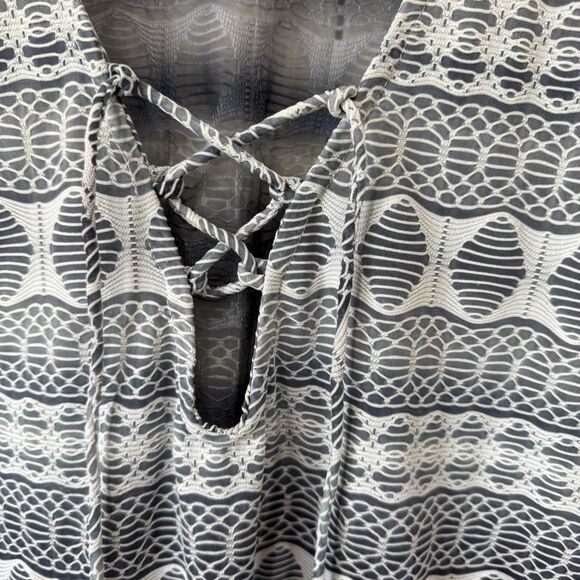 Portocruz Tunic Cover Up Swim Womens Size 2X Gray White Lace Up Semi Sheer - Picture 5 of 14
